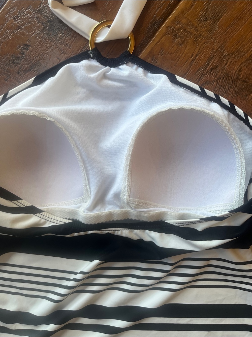 Lauren Ralph Lauren Black and White Striped Halter Swim Top - Picture 6 of 8